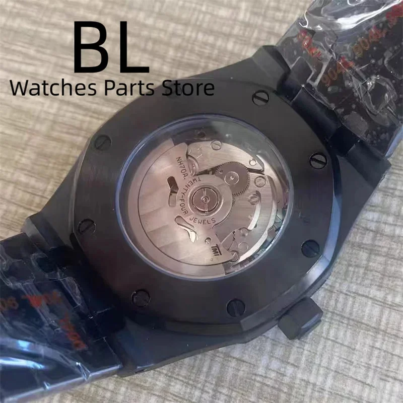 BLIGER 41mm NH70 Watch Skeleton Out Dial Sapphire Crystal With Green Luminous NH70 Automatic Mechaninal Movement Waterproof