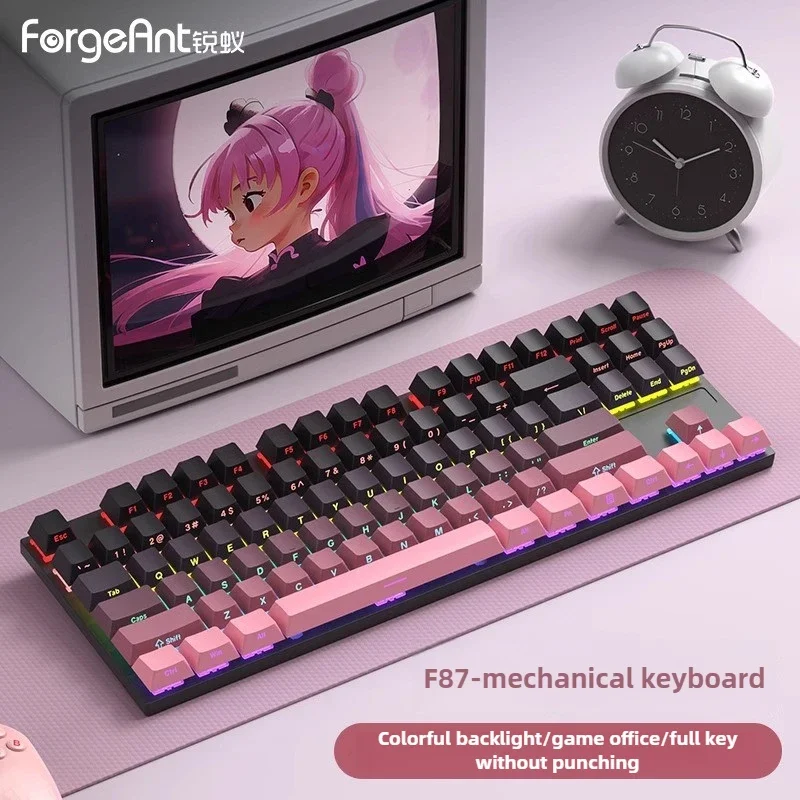 F87Key WirelessThree Mode RGB Mechanical Keyboard Game Do Fair Engraved Side Engraved Keyboard Tea Axis Red Axis Mechanical Axis