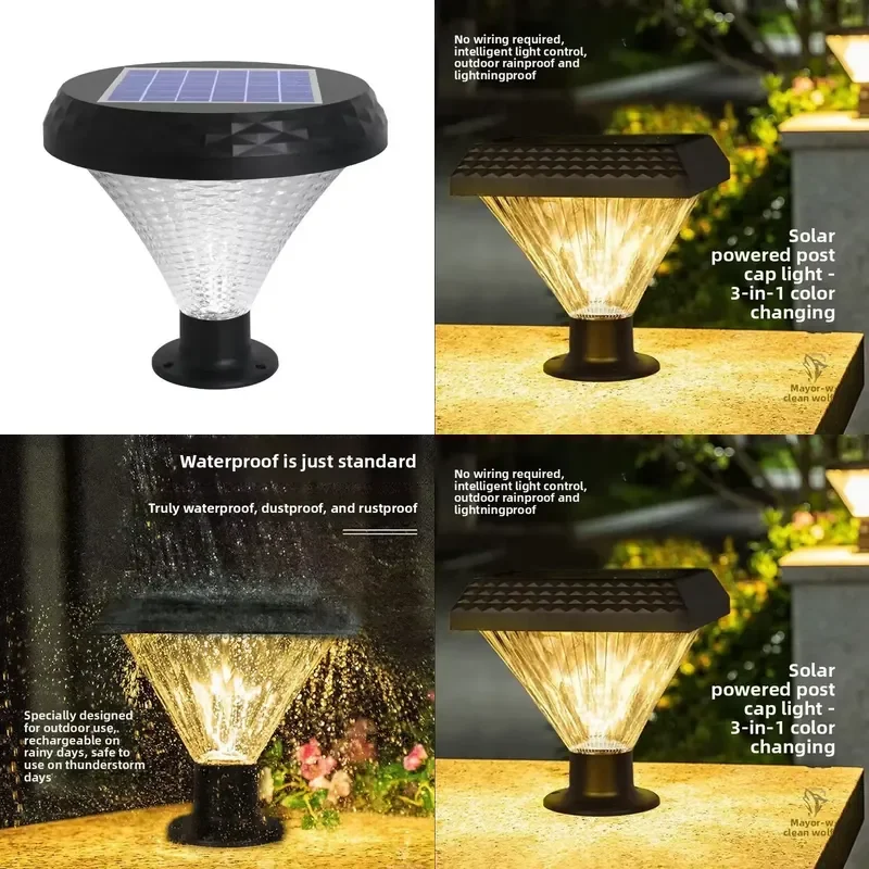 Solar Street Light Outdoor IP66 Waterproof Shadow Atmosphere Decorative Column Light with Solar Sensor