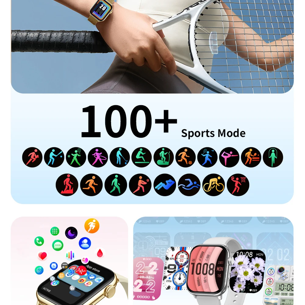 Local Music Weather Smartwatch Information Notification Men Women BT Call Smart Watch 100+ Sports Modes Heart Rate Sleep Health