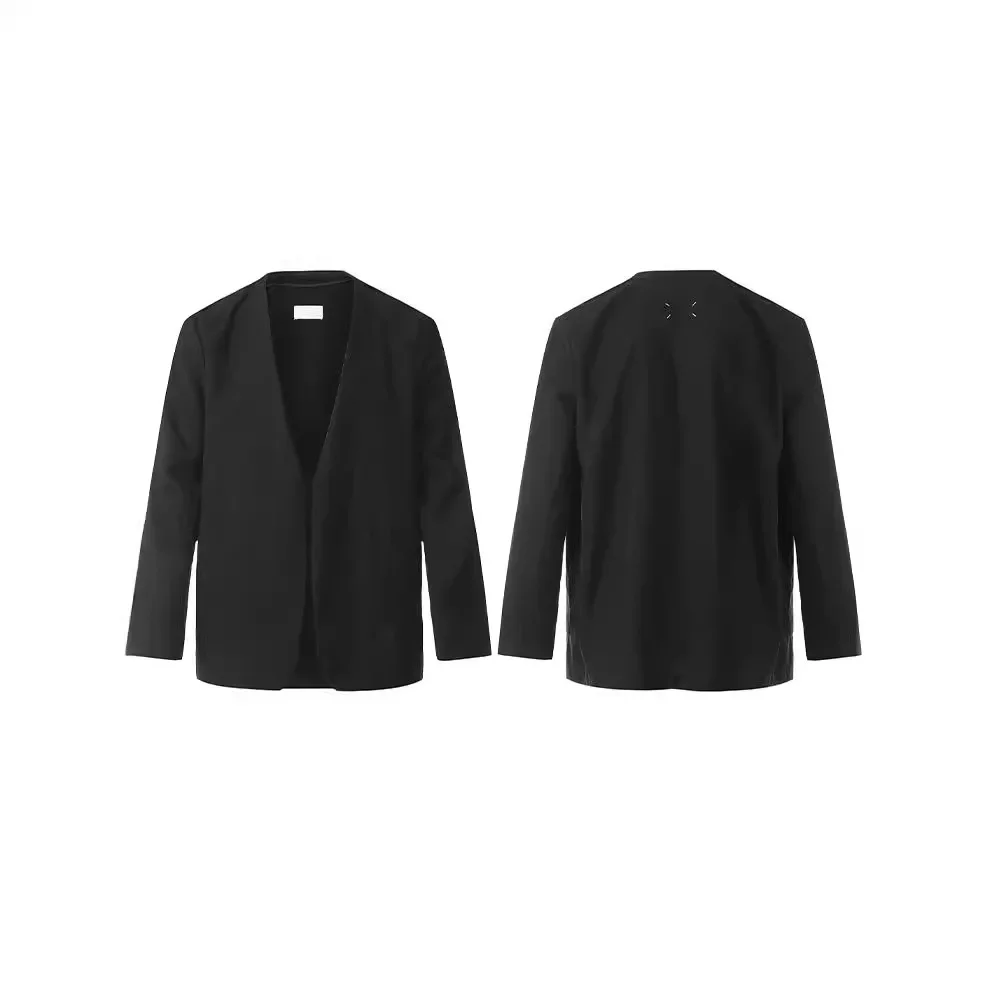 (042) American style casual collarless black four-corner stitching suit jacket