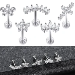 10pcs/lot Surgical Steel Flower Tragus Piercing Stud Earring CZ Cartilage Helix Piercings Labret Monroe Rings Women Jewelry 16G