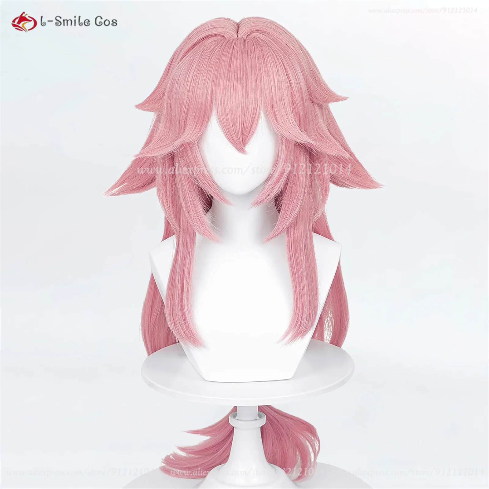 Peluca de Cosplay de Anime Yae Miko para mujer, pelo sintético resistente al calor, 85cm de largo, rosa, fiesta de Halloween, gorra