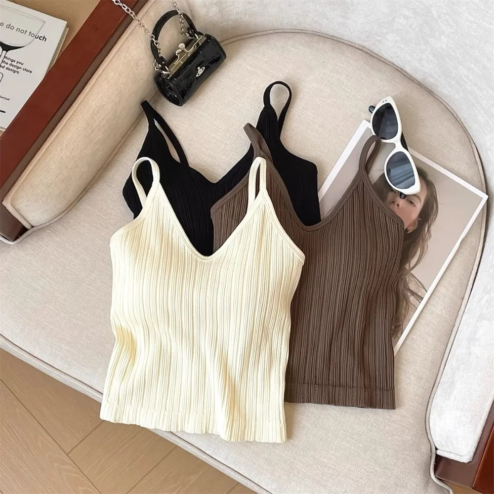 New V-neck Camisole Top Sleeveless One-piece Cup Halter Undershirt Inside Wear French Style Lingerie Women's Lingerie