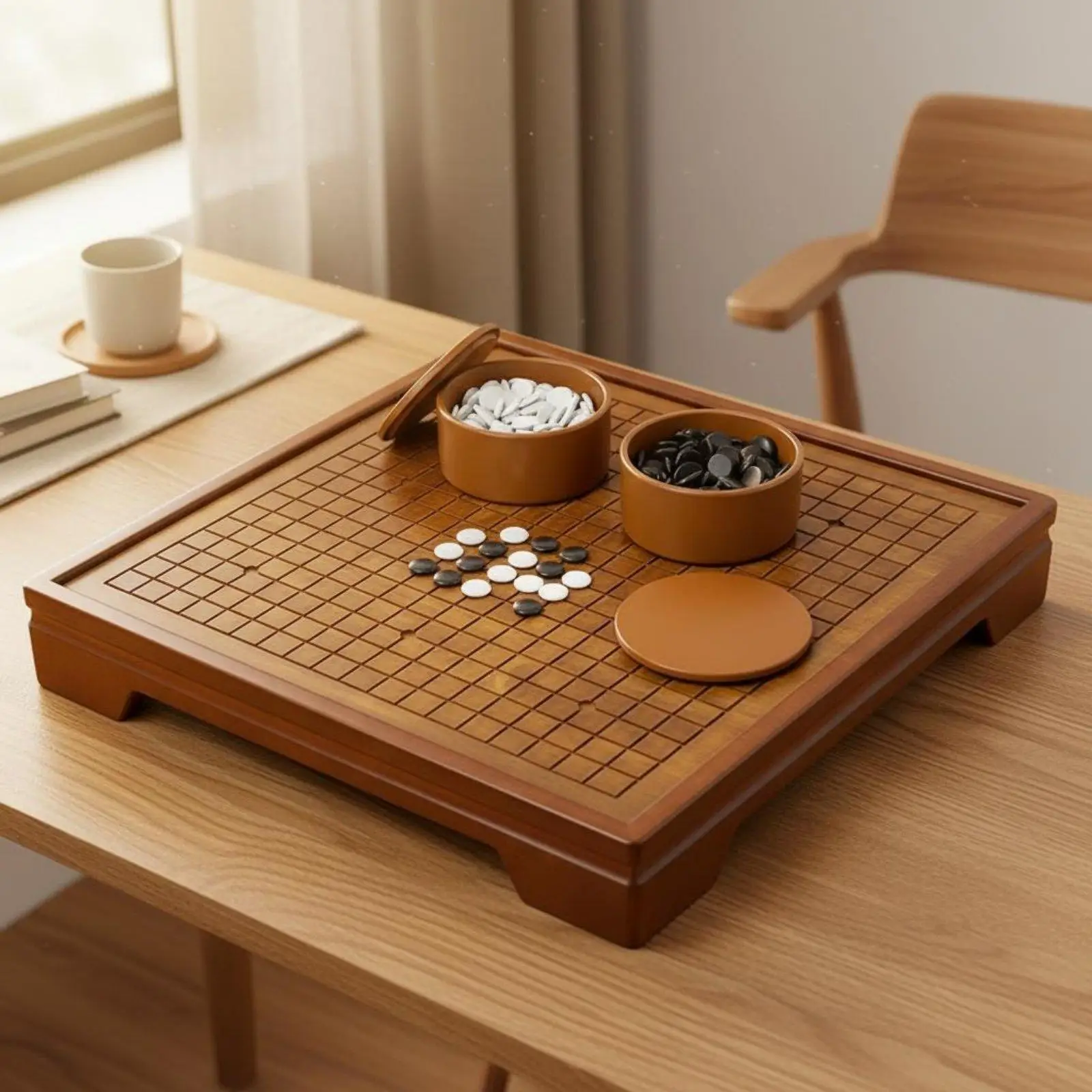 2 in 1 Chess Go Playing Board Classic Go Playing Surface and Chess Board Set Easy to Learn for Beginners, Adults, Home, Family