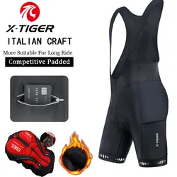 X-TIGER Thermal Winter Cycling Bib Shorts With Back Pocket 5D Gel Padded Men Fleece Sports Warm Bib Shorts MTB Road Bike Pants