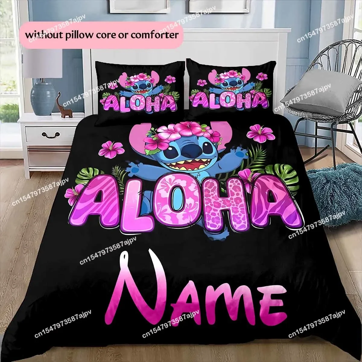 Personalized Duvet Custom Disney Cute Stitch Bedding Set King Twin Child 3 Piece Mircofiber or Polyester Duvet Cover Set-QIAO