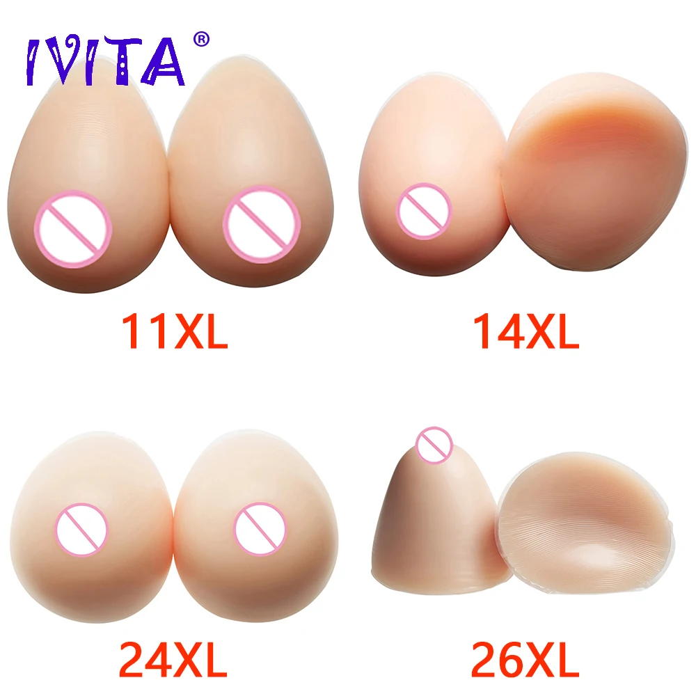 IVITA 100% Full Silicone Breast Forms Realistic Silicone Fake Chest 4 Sizes Choices Boobs for Crossdresser Transgender Shemale