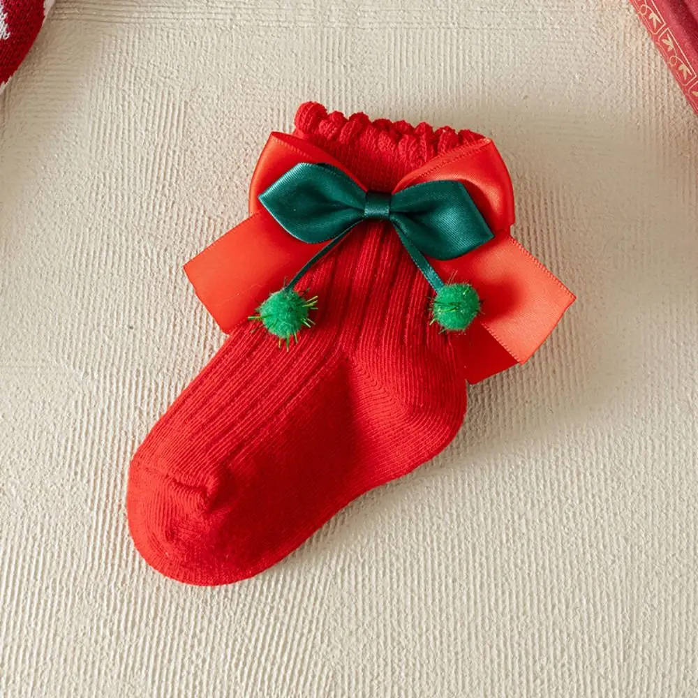 Soft Red Green Children Christmas Socks Antlers Christmas Tree Mid Tube Socks Stripe Hosiery Cartoon Socking Children