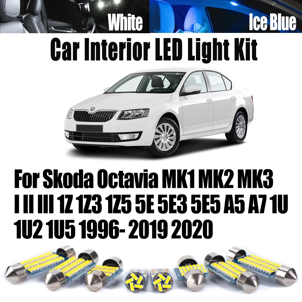 LED Bulbs Interior Map Dome Light Kit For Skoda Octavia MK1 MK2 MK3 I II III 1Z 1Z3 1Z5 5E 5E3 5E5 A5 A7 1U 1U2 1U5 1996- 2020