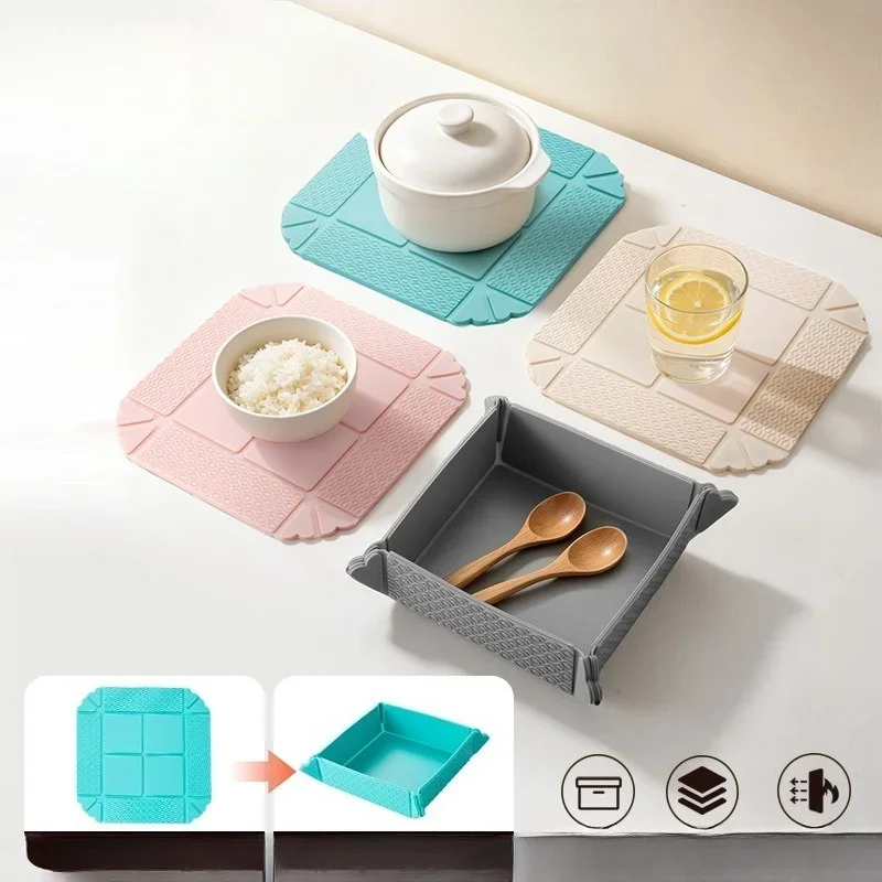 Foldable Silicone Thermal Insulation Mat Dining Table Anti-scalding and Non-slip Thickened Placemat High Temperature Resistant