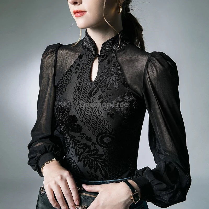 

2025 винтажные марлевые китайские топы Ципао с воротником-стойкой, модный дизайн, облегающая футболка, элегантный женский повседневный топ