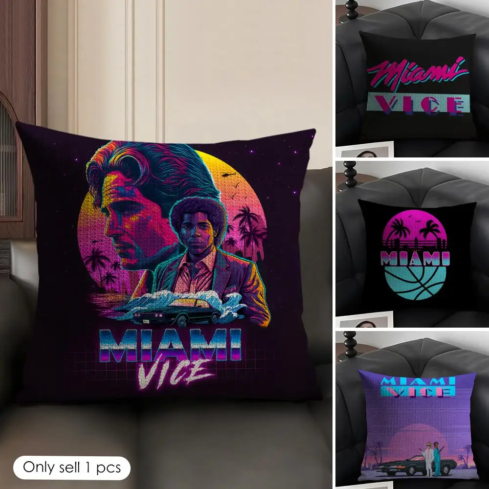 M-Miami Vice Movie Cool Cushion Cover Natural Linen Organic Fabric Double-Sided Printing Sofa Home Decor Gift Pillow Case