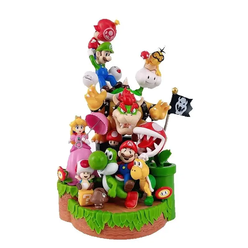 28cm Marioeds Action Figures Model Ornaments Luigi Bowser Yoshi Bowser Scene Combination Toys Room Decoration