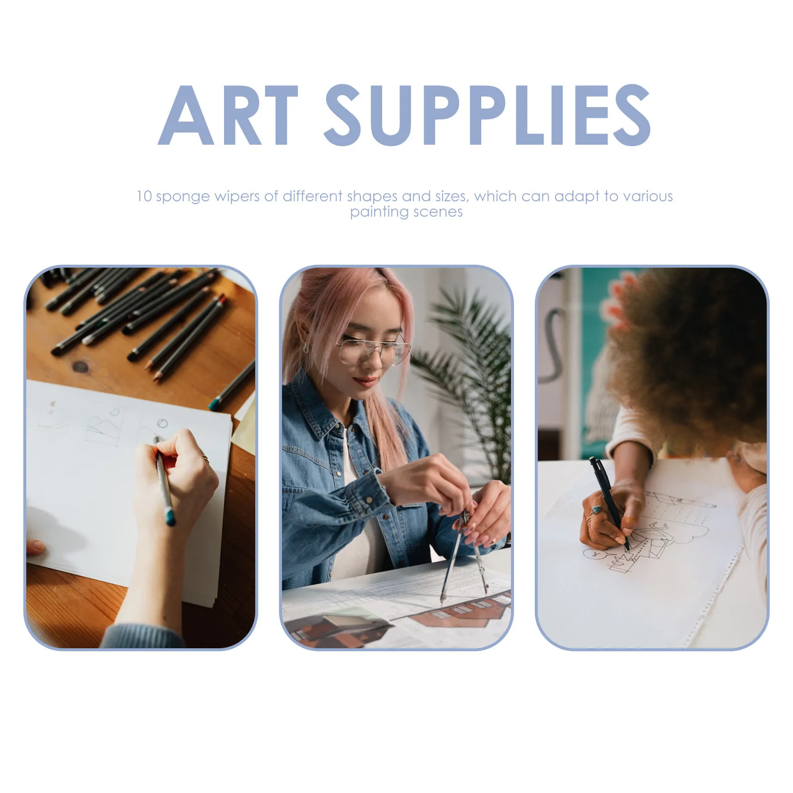 1Set Sketch Sponge Wiper Set Premium Plastic Sponge Artist Drawing Correction Tool Lightweight Portable Blending Smudge Erase