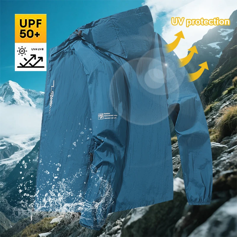 

UPF50 + мужская летняя солнцезащитная куртка, ультралегкая, тонкая, приятная для кожи, дышащая, с защитой от ультрафиолета, солнцезащитное пальто из ледяного шелка для рыбалки