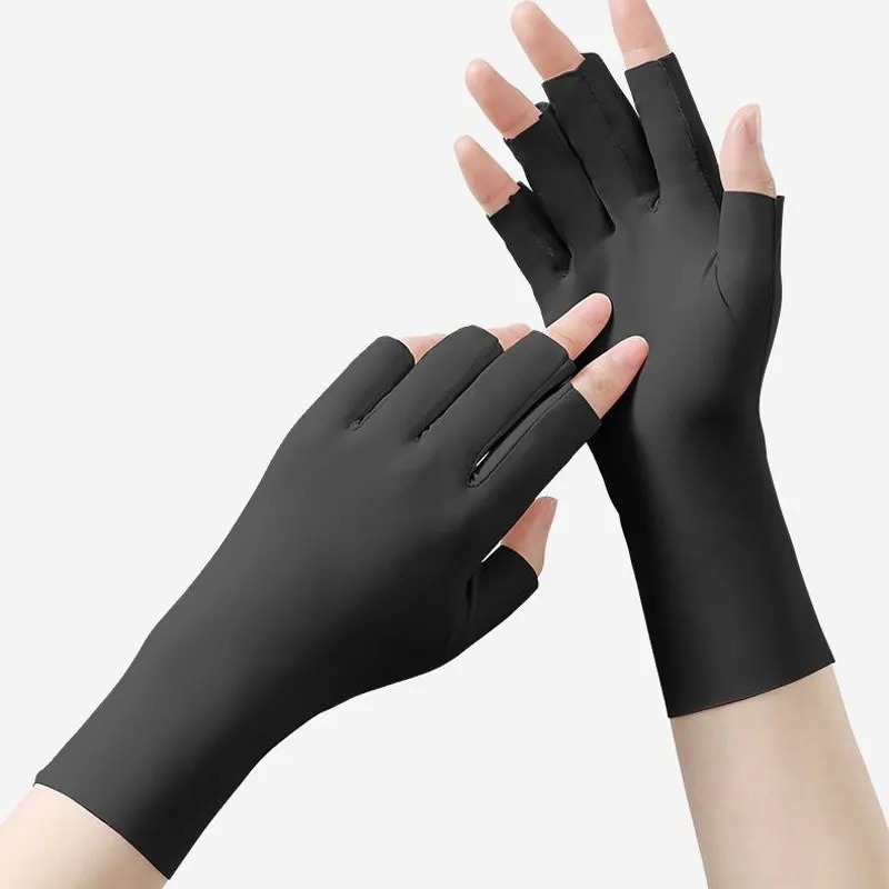 Guantes sin dedos para mujer, guantes de protección UV de verano, guantes finos y sedosos de hielo, guantes de conducción con protección solar, Unisex