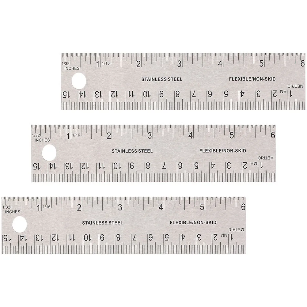 3pcs Portable Cork Backing Ruler Lightweight Measuring Straight Edges For Students Drawing Painting School Office Use