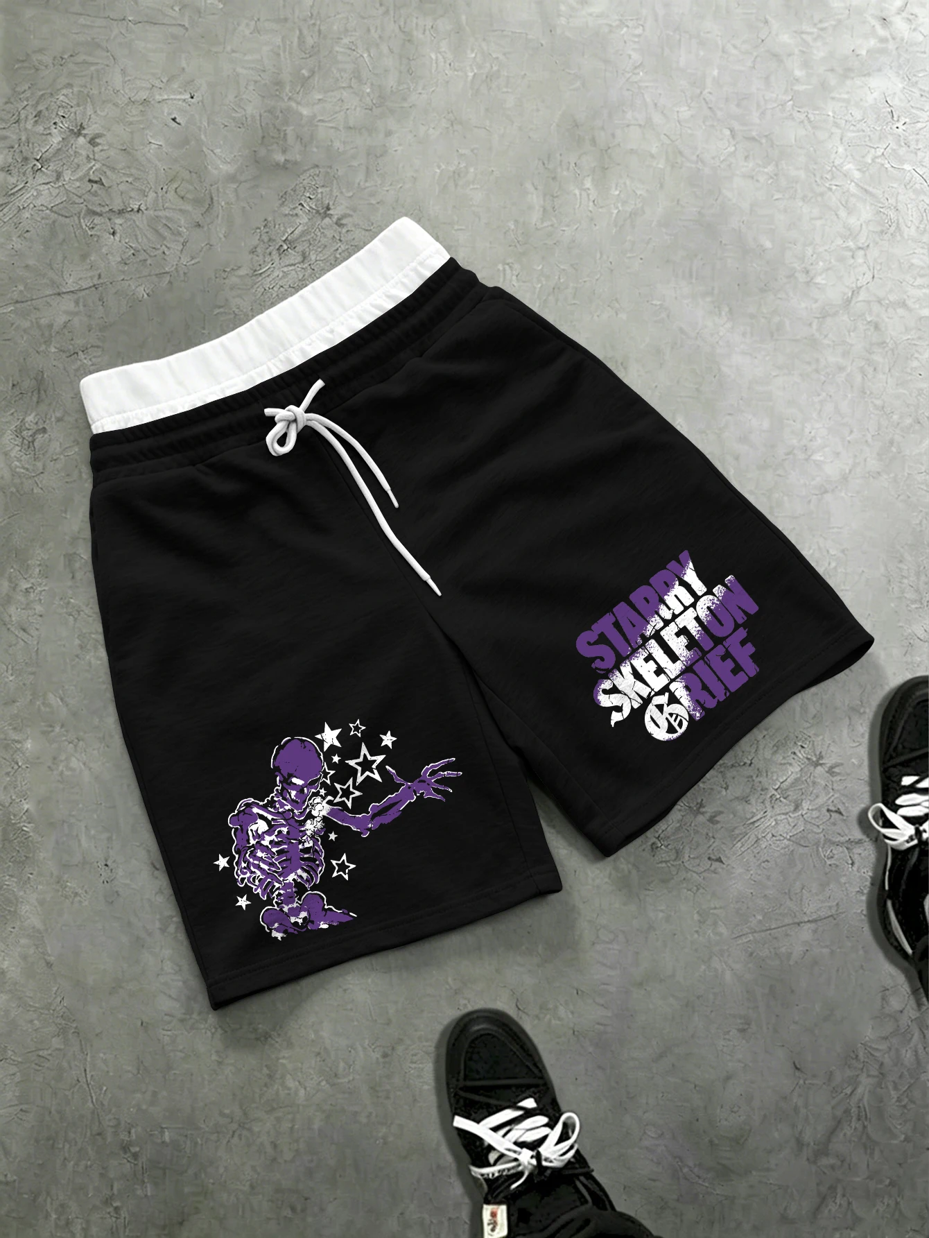 Men's And Women's Fitness Casual Shorts Starry Skeleton Print Loose Elastic Waist Streetwear Sweatpants And Joggers S‑2XL