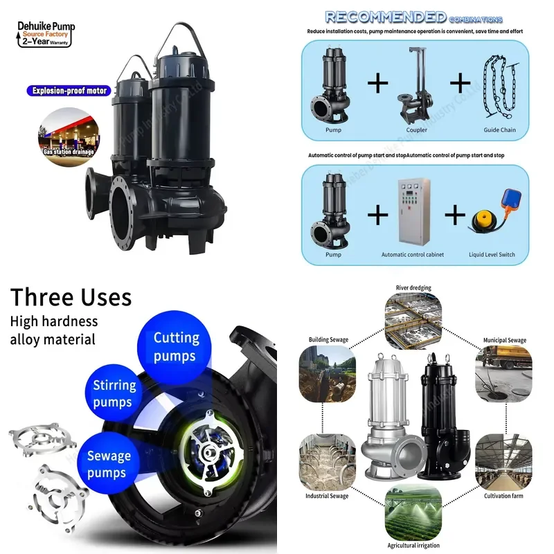 Farm/shrimp Pond Manure Cleaning WQ Series Non-Clog Sewage Sand Dredge 5.5kw 30HP Submersible Mud Sewage Pump