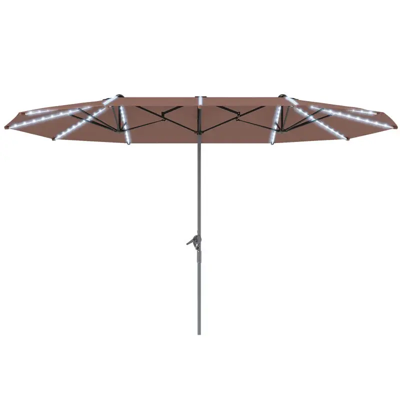 

15ft Double-Sided Outdoor Umbrella with Solar Lights, UPF50+ Extra Large Aluminum Patio Umbrella with Crank, Tan
