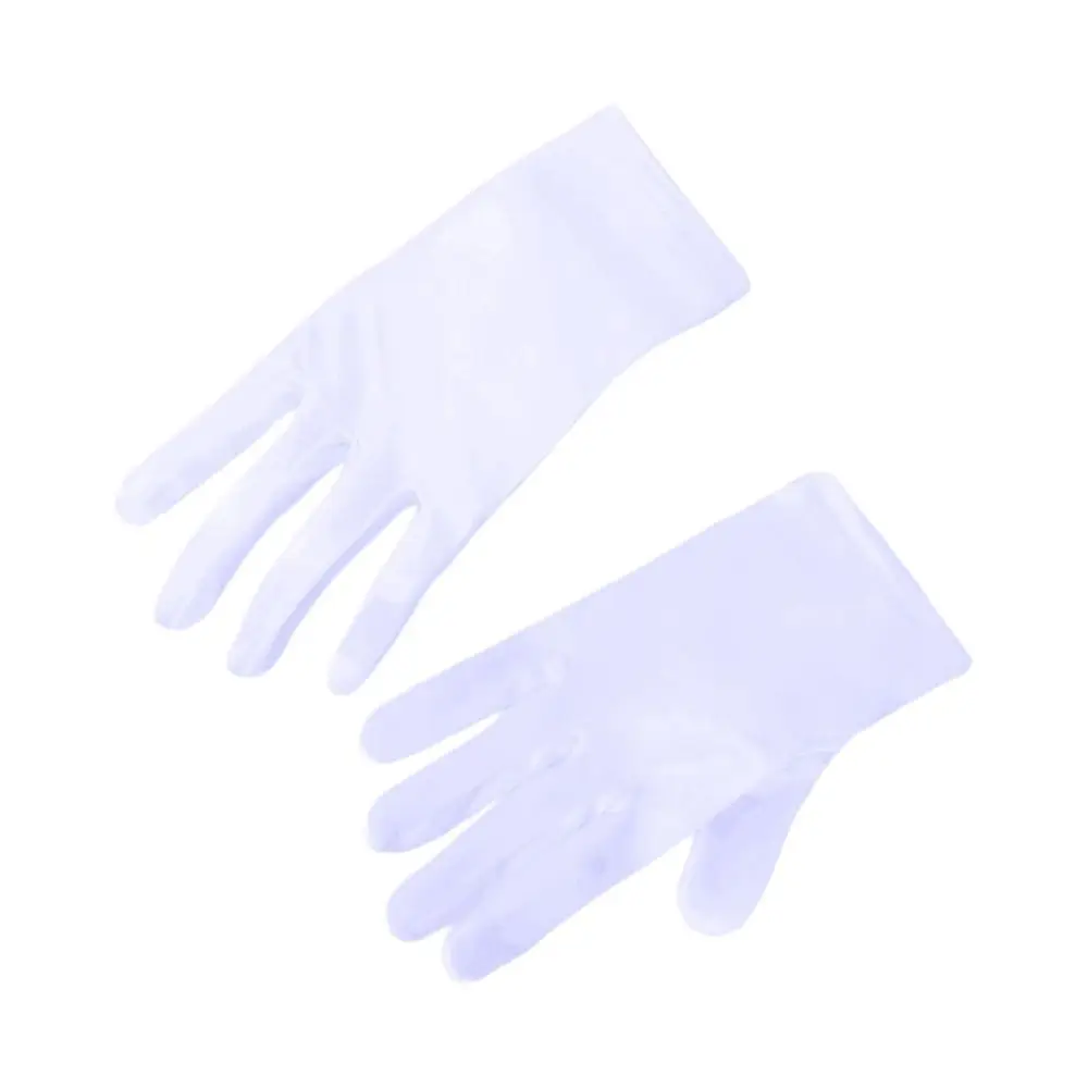Elegant White Children's Wedding Gloves Short Elastic Etiquette Dress Gloves Glossy Satin Lace Gloves Festival
