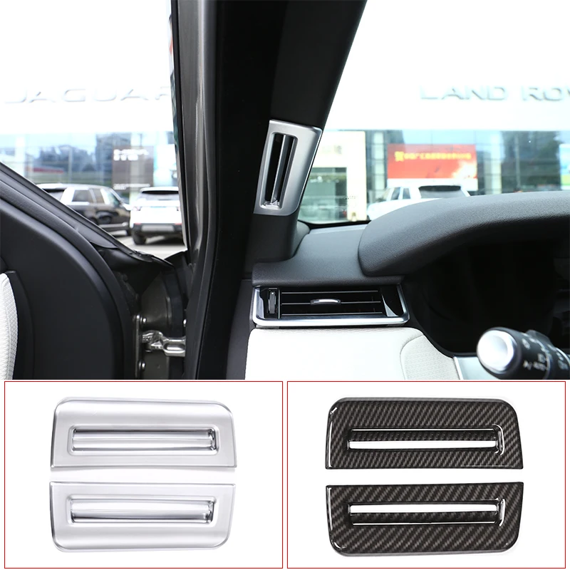 ABS Carbon Fiber/Chrome Car A-pillar Air Vent Frame Trim Sticker For Land Rover Range Rover Velar 2017 2018 Car Accessories