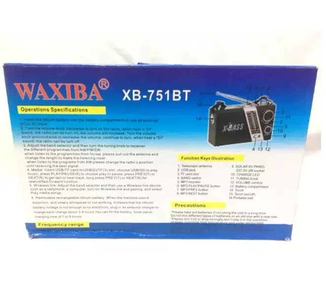 Waxiba Xb-751bt портативная музыкальная колонка, Mp3 музыкальный плеер, беспроводная связь, светодиодный фонарик Am/fm/sw, 3-полосный радиоприемник со стандартом sd/tf/usb