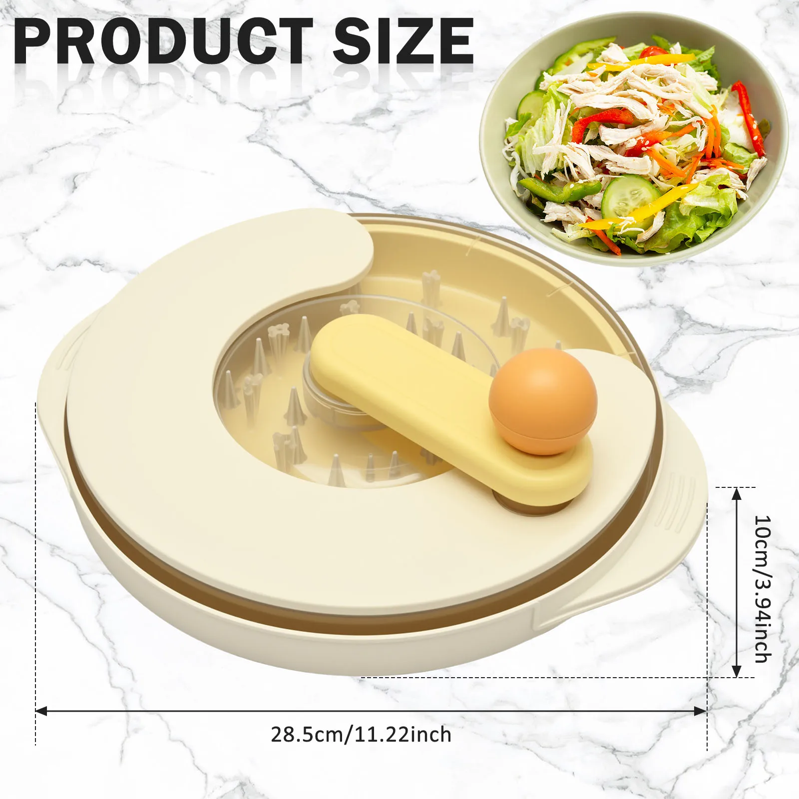 Chicken Shredder Tool Manual Rotating Meat Shredder with Drip Tray Transparent Lids Tear Chicken Breast Shredder Dishwasher Safe
