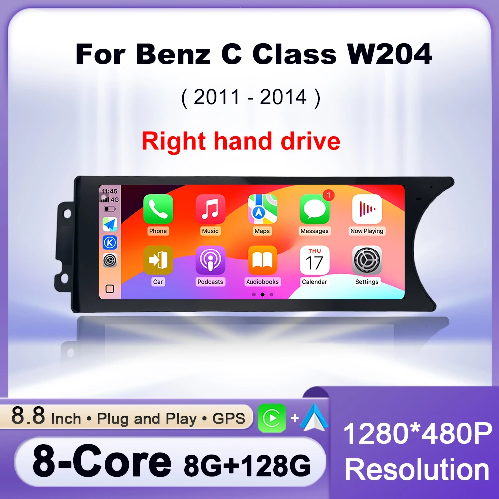Wireless Carplay Right Hand Drive For Mercedes Benz C Class W204 2011-2014 NTG 4.5 System Car Radio Multimedia WIFI DSP 8.8inch