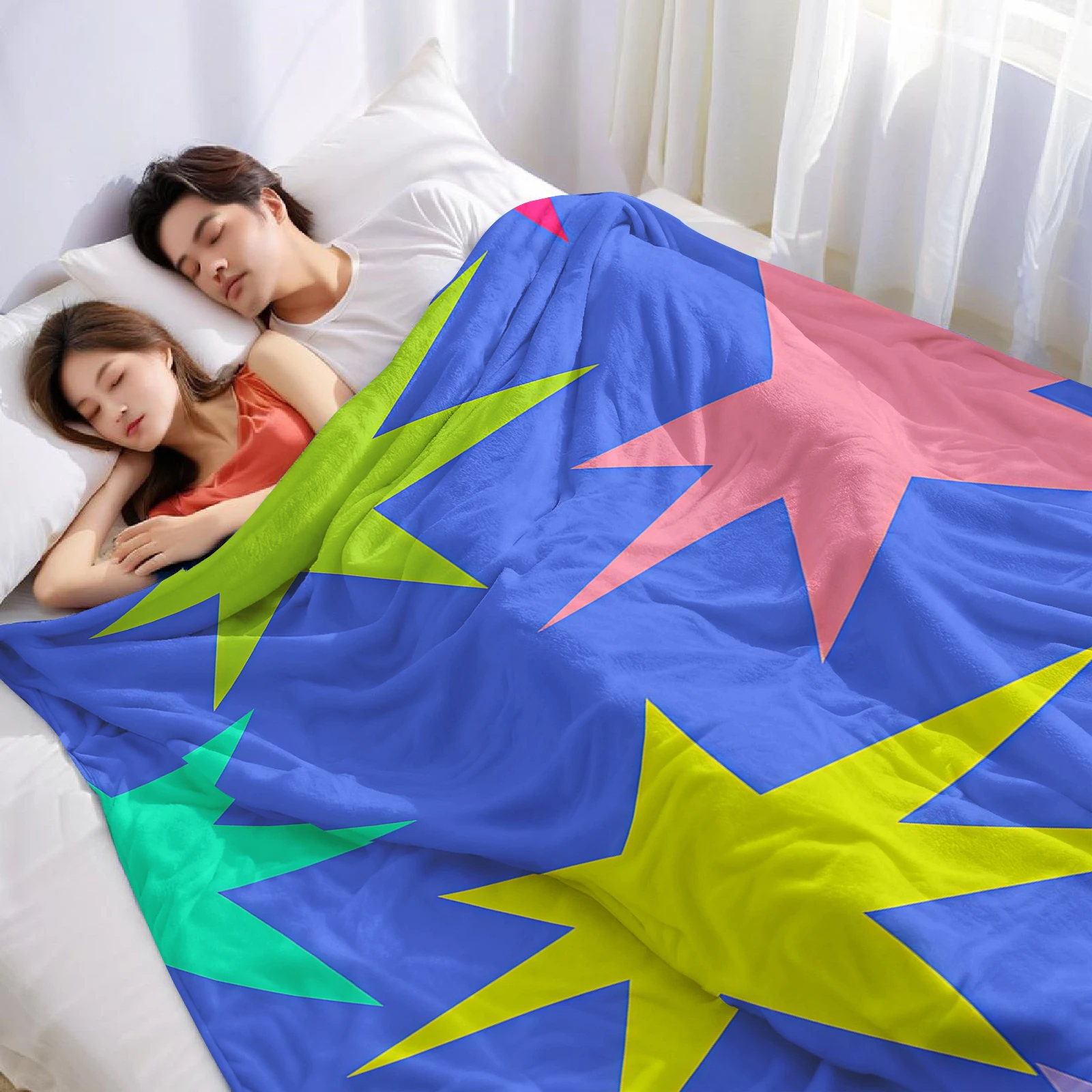Color Star Cutout Lightweight Microfiber Soft Christmas Fleece Blanket Warm Cozy Throw for Bed Sofa Office Travel All Season