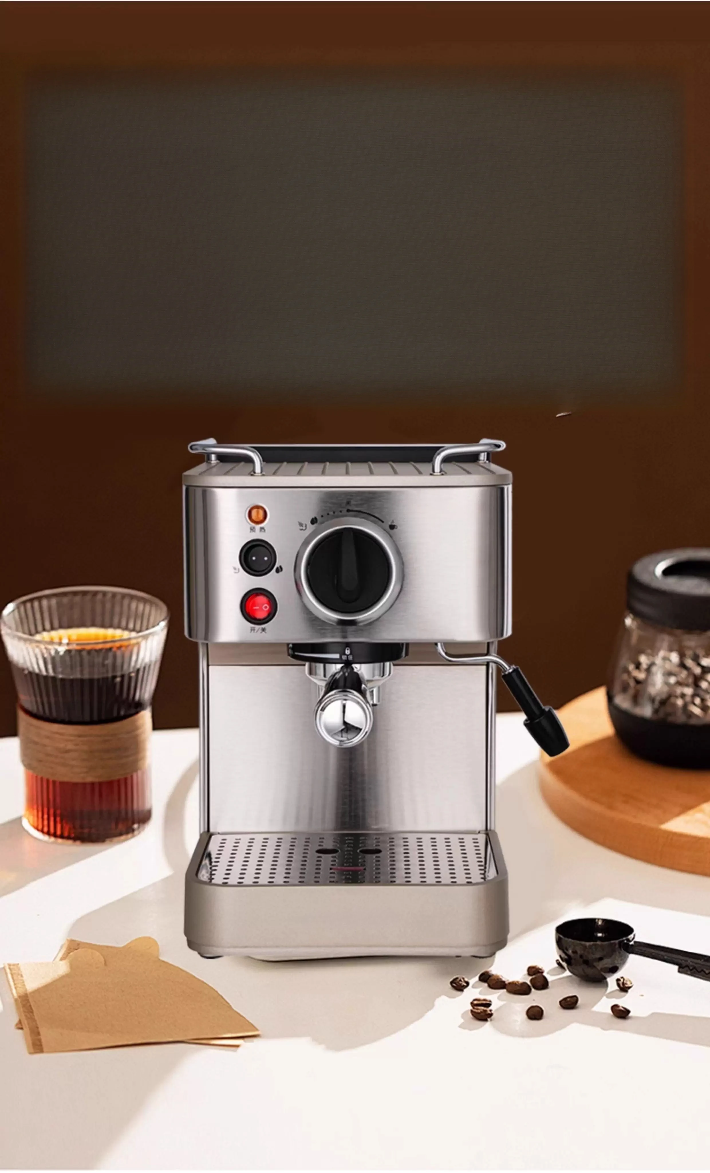 

Household American-Italian semi-automatic all-steel body automatic pressure relief coffee machine