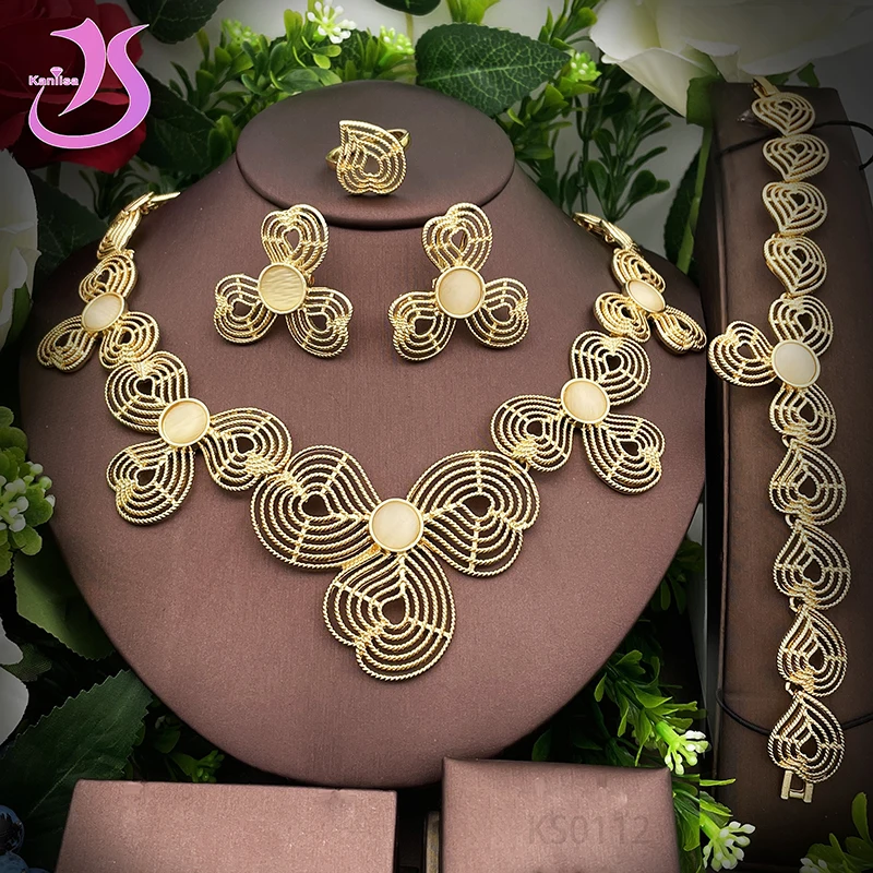 Dubai Gold Color Jewelry Sets For Women 18k Gold Plated Necklace Earrings Set Wedding Party Gifts Free Shipping