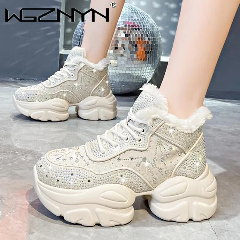 2024 Fashion Women Shoes New Winter Warm Women Sneakers Diamond Luxury Designer Casual Ankle Boots Platform Shoes Zapatos Mujer