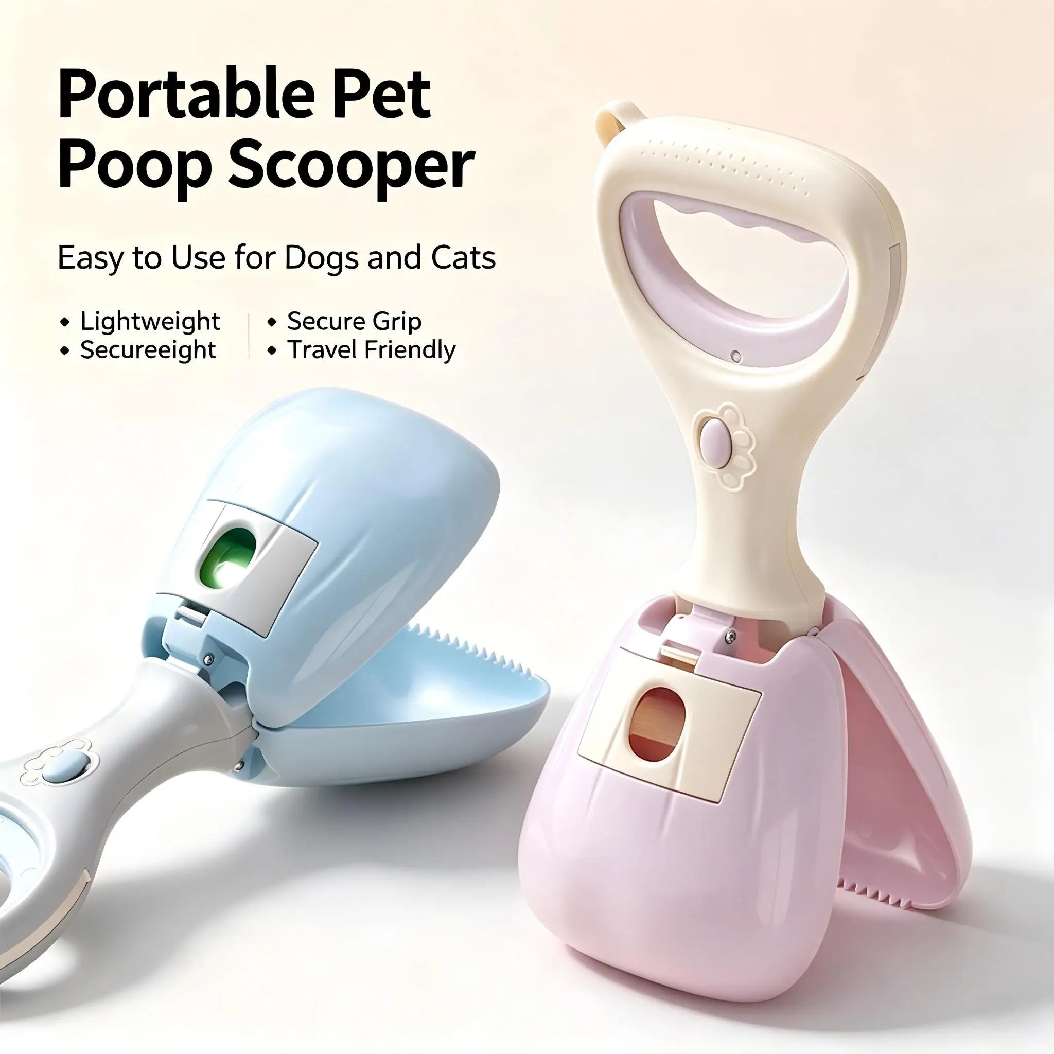 Portable Dog Poop Picker with Waste Bag Dispenser, Pet Waste Scoop, Hands-Free Dog Walking Cleanup Tool, Outdoor Pet Accessory