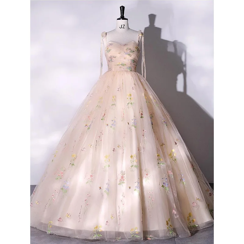 

MANRAY Elegant Quinceanera Dresses Spaghetti Strap Colorful Floral Tulle Ball Gown Cheap Vestido De 15 Años Quinceañeras 2023