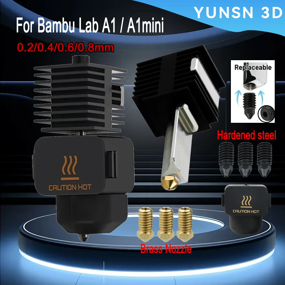 

For Bambu Lab A1 mini Hotend Kit 0.2/0.4/0.6/0.8MM Nozzle Hardened steel For Bambu Lab A1 Nozzles Assembly 3D printer Hot end