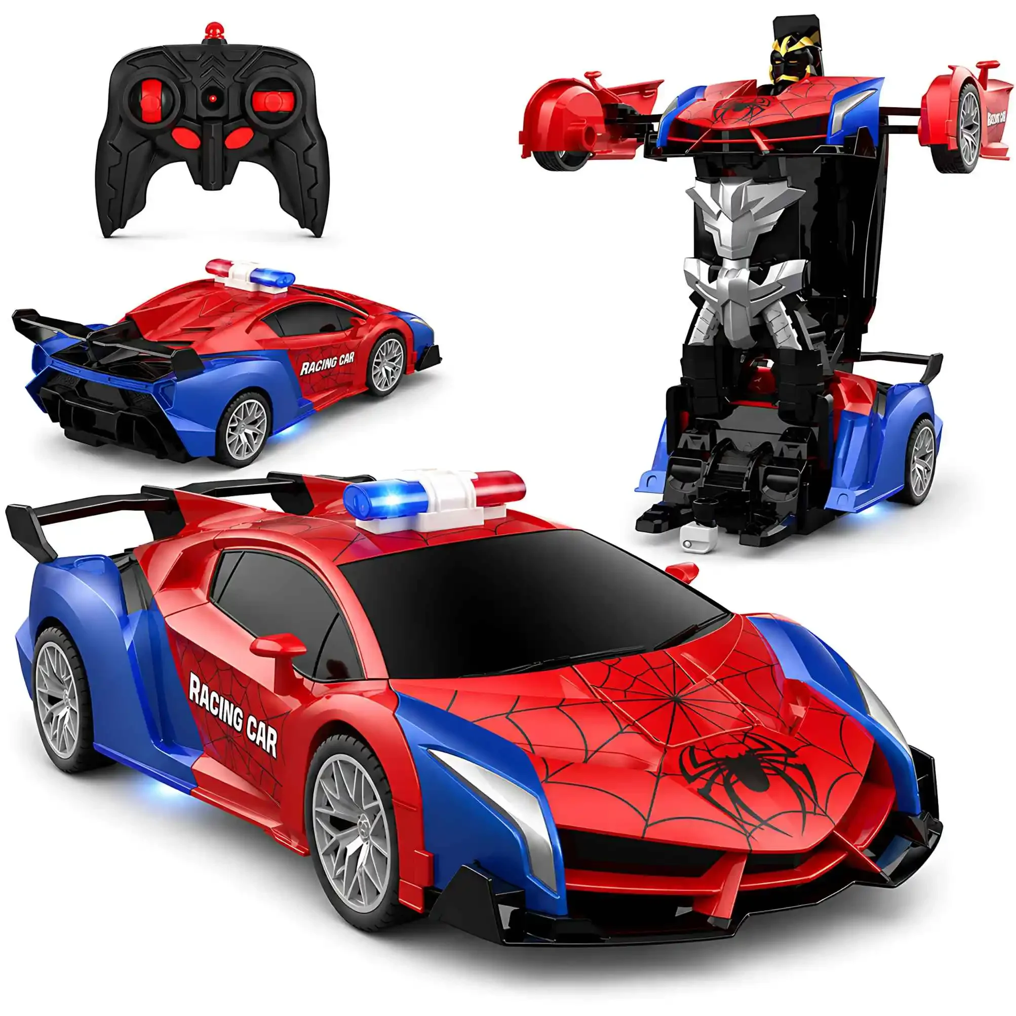 RC Transforming Car Robot 2.4GHz 2-in-1 Deformation Stunt Car LED Light Remote Control Toy for Kids Boys Birthday Christmas Gift