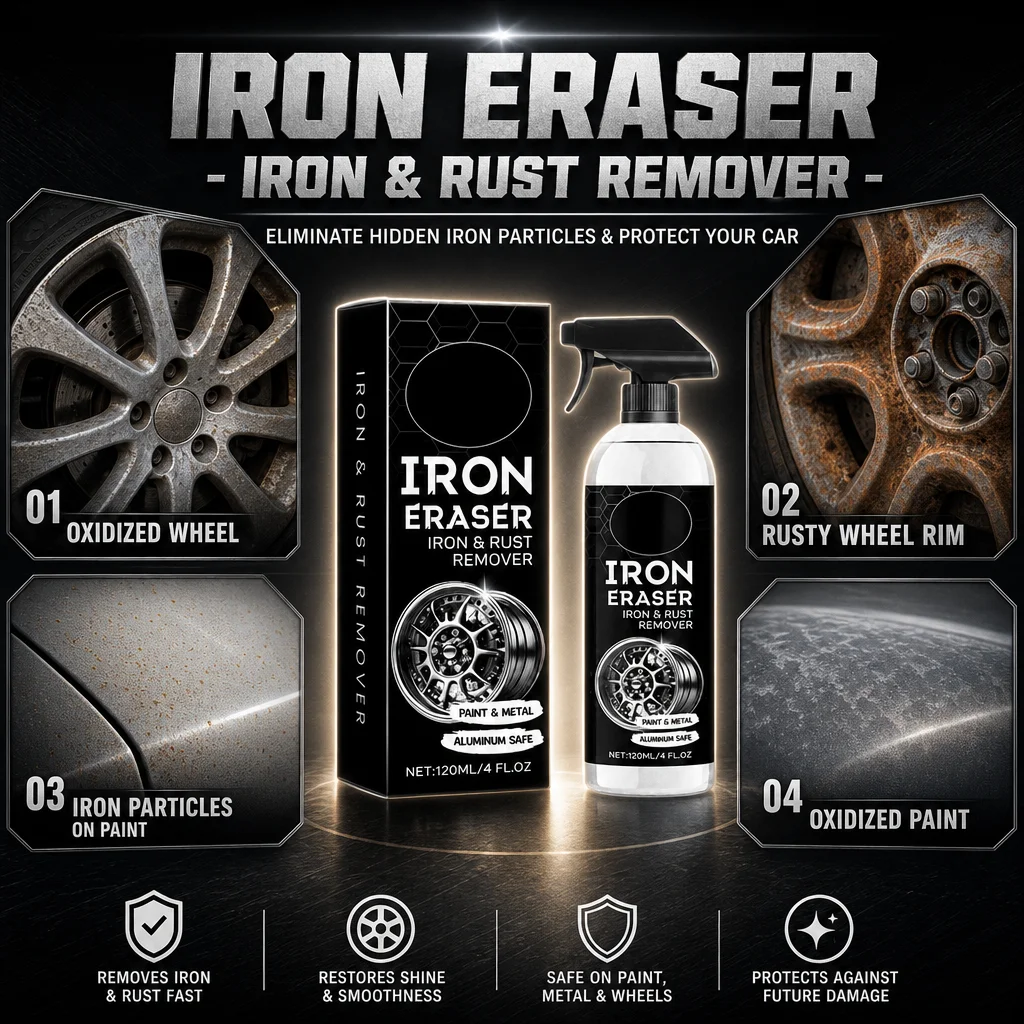 Iron Eraser Iron & Rust Remover Spray 120ml, Car Wheel Hub Cleaner, Brake Dust and Oxidation Stain Remover, Paint & Metal Safe