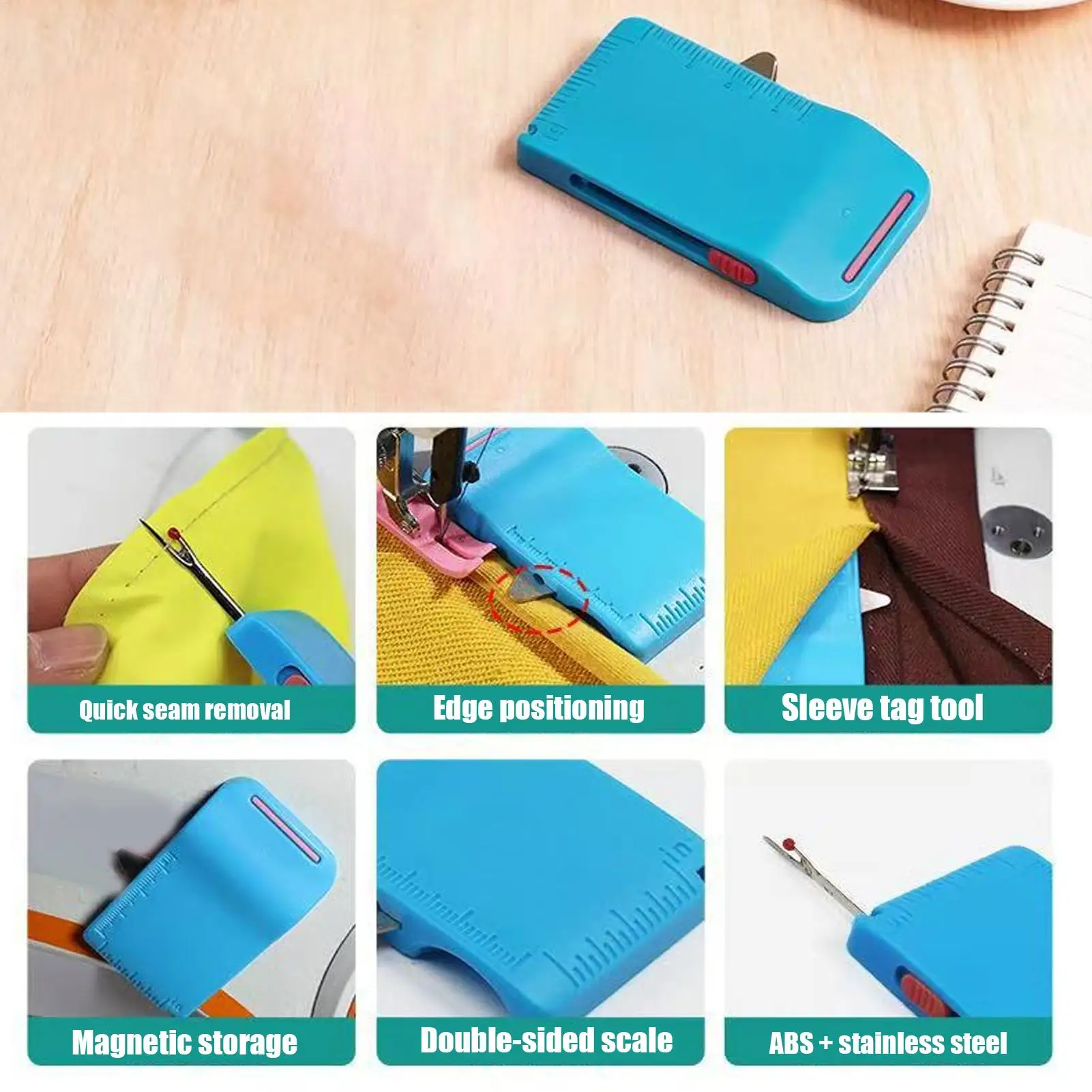 Magnetic Wizard Sleeve Tab Sewing Guide Gauge ABS Seam Allowance Stop Ruler With Hidden Seam Ripper Multi-Function Fabr