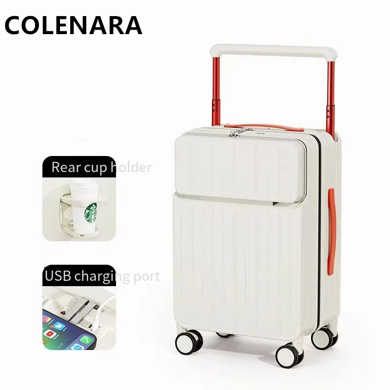 COLENARA USB Charging Luggage 20 Inch Front Opening Boarding Case ABS+PC Laptop Trolley Case 22