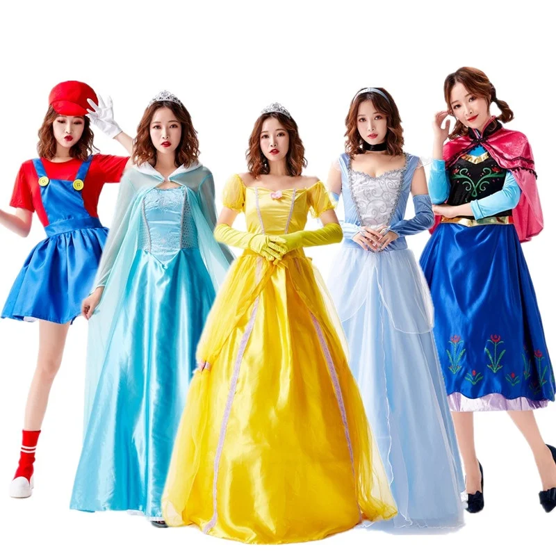 

Halloween Cosplay Fairy Tale Princess Dress Anna Elsa Performance Outfit Belle Stage Costume Adult Women's Traditional Clothing