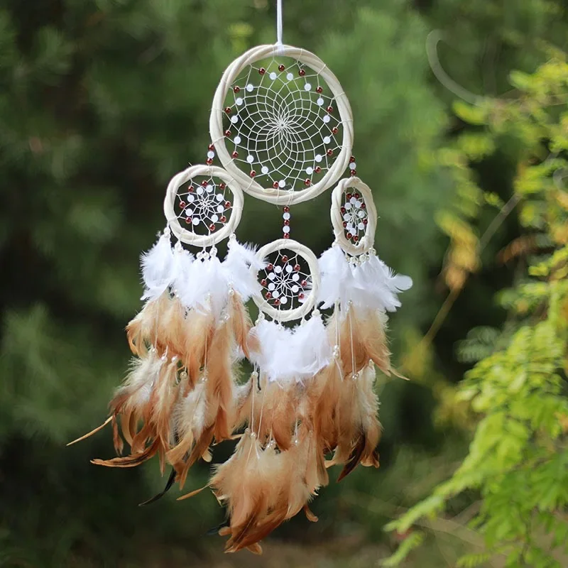 Vintage Feathers Dream Catcher with 4 Rings Large Wall Hangings Bedroom Decorations Window Wind Chimes For Girls Holiday Gifts