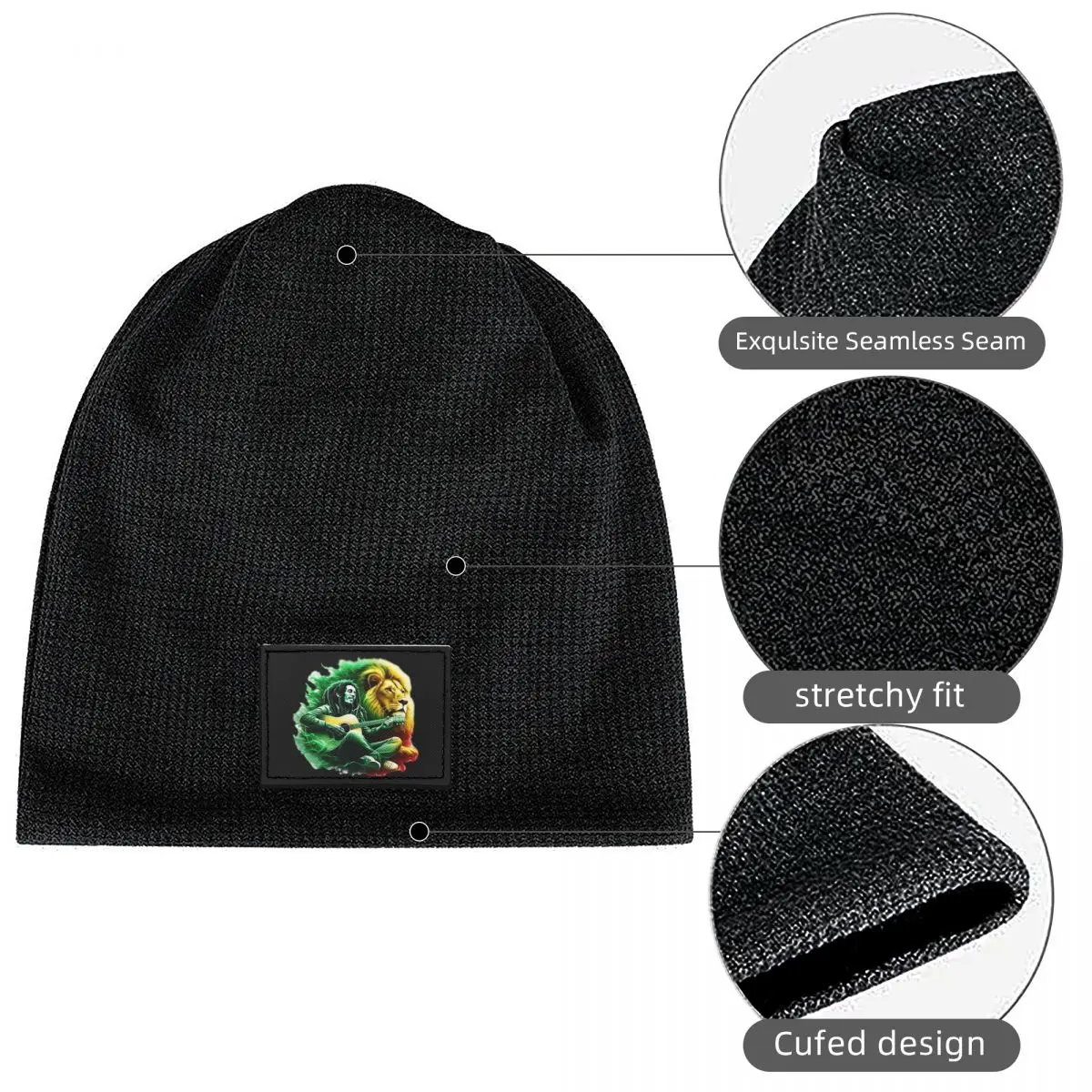 Bob Marley One Love Waffle Knit Fleece Lined Beanie with PU Leather Patch Unisex Warm Winter Soft Cap