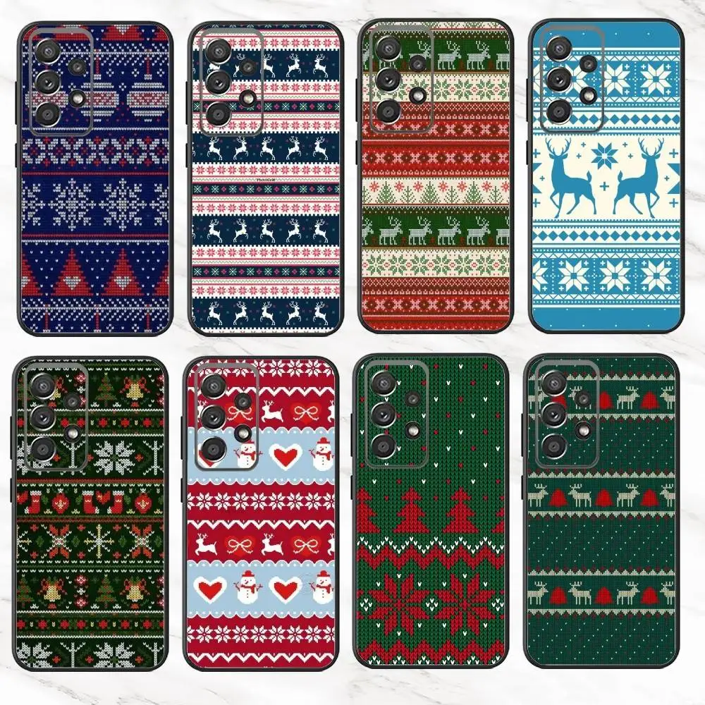 

F-Fair Isle style Phone Case For Samsung S25,S24,S21,S22,S23,S30,Ultra,S20,Plus,Fe,Note,10,9,5G Black Cover