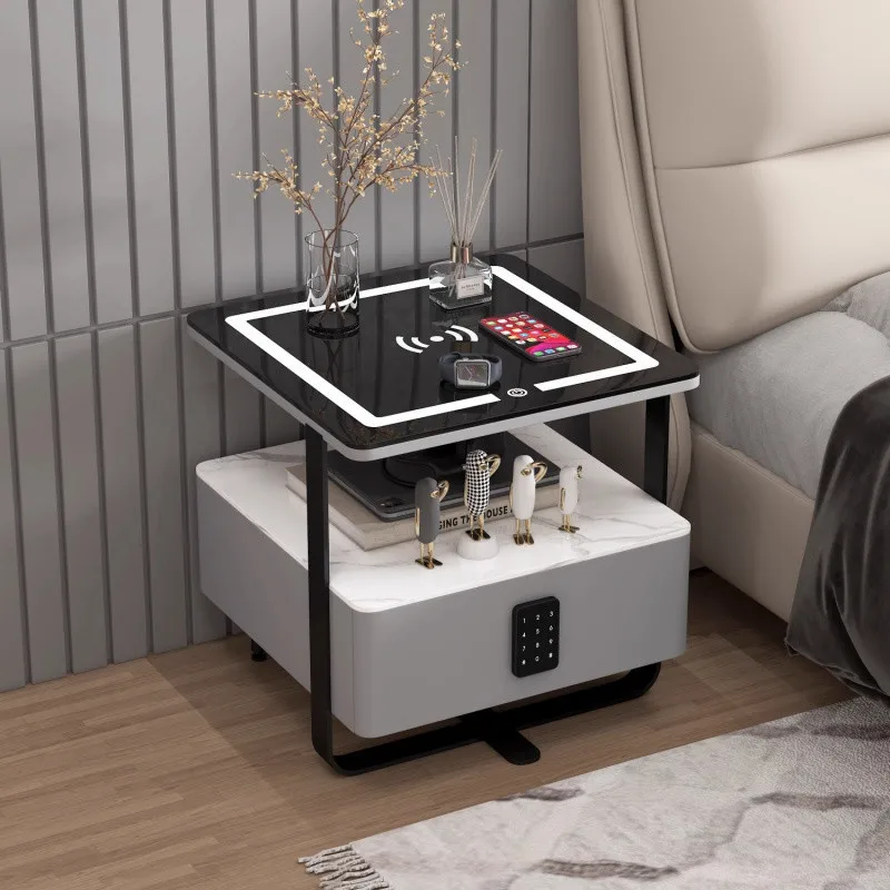 Smart bedside table, simple, modern, light luxury, password lock, wireless home charging bedroom board