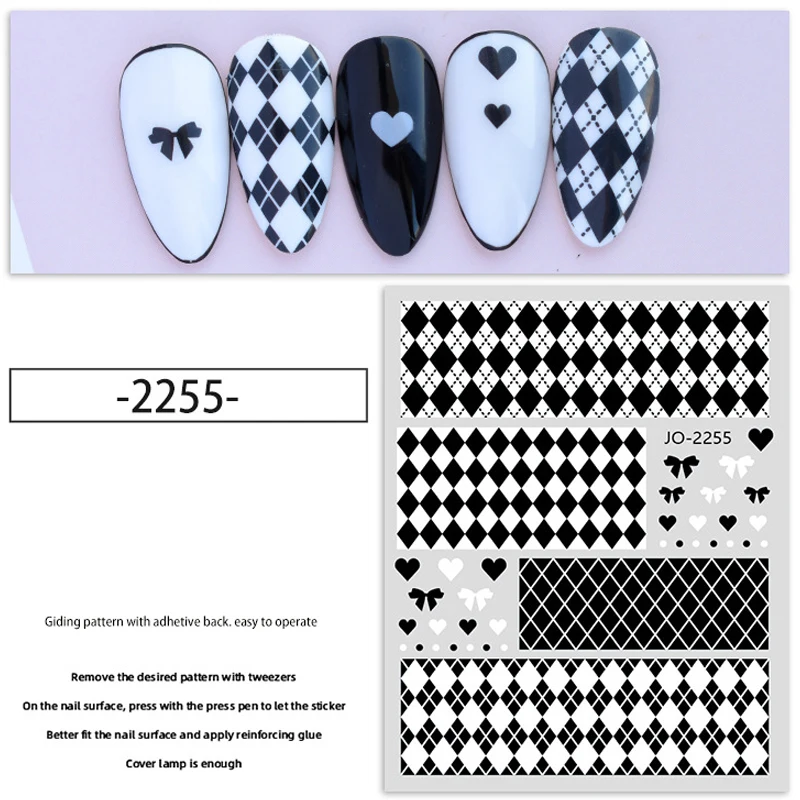 3D Fashion Nail Art Sticker Manicure Designs adesivo autoadesivo con motivo a scacchi a rombo di colore di alta qualità