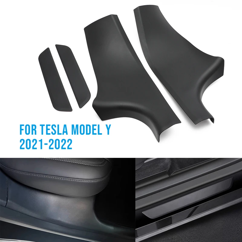 ABS Rear Door Sill Guards Protector Scuff Plate Cover For Tesla Model Y 2021+ Car Door Sill Decal Sticker Pedal Protection Strip