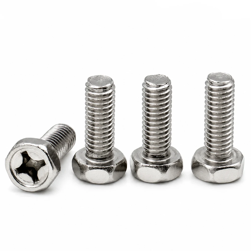 5-50PCS 304 Stainless Steel Hex Head Phillips Drive Machine Screws Cross Recessed Metric Bolts M1.6 M2 M2.5 M3 M4 M5 M6 M8
