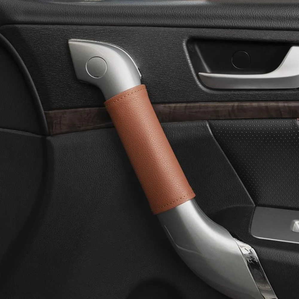 2PCS PU leather Door Handle Cover Anti Slip Wear Resistant Fabric Anti Slip Grip Protector Elastic Door Pull Protection Case
